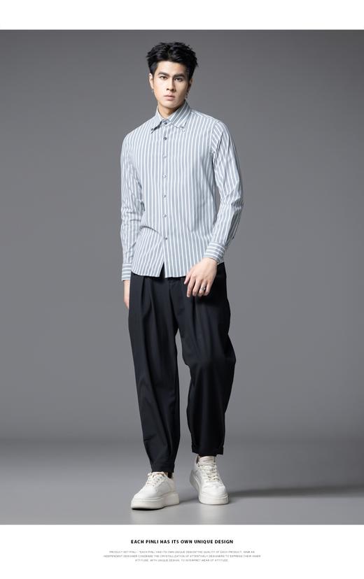 PINLI品立2025秋季新款商务条纹修身衬衣男士高级感免烫长袖衬衫GD253113048 商品图9