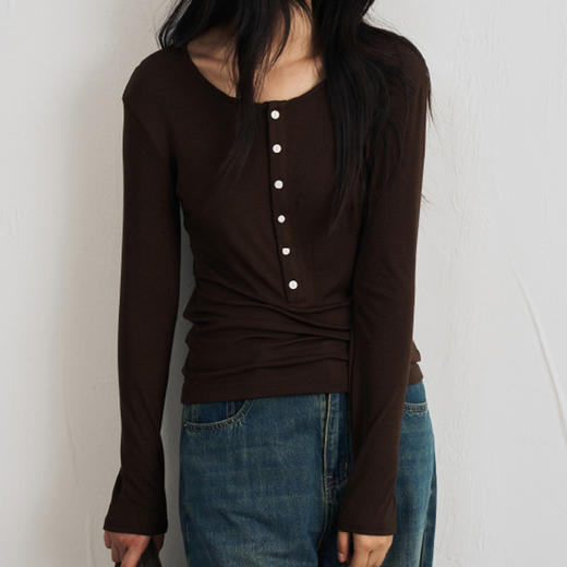 馥迦柔软舒适亨利领天丝羊毛T恤 商品图5