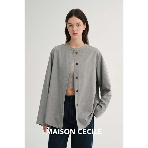 MAISON CECILE 复古羊毛软糯亲肤休闲通勤圆领随性风衬衫 商品图2