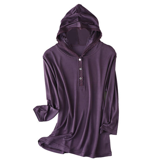 百媚生 重磅针织真丝蕾丝花边连帽七分袖上衣TX-067 商品图4