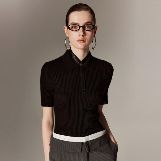 【帕罗】B3F | 100%山羊绒立领短袖针织衫 商品图1