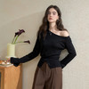 西遇纯欲斜肩下摆纽扣开叉长袖针织衫女秋季气质收腰显瘦毛衫V2751165 商品缩略图2