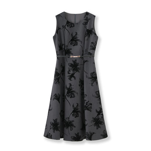 「高货wl」全新升级【铂金会员358/天猫479/差价121】(43528)洛诗琳轻奢重工植绒印花连衣裙2025秋季通勤收腰大摆裙女 商品图4