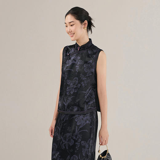 【林栖设计小店】印花马甲半身裙国风2025秋季新款新中式上衣裙子女套装上衣G1953353半裙G1953354 商品图0