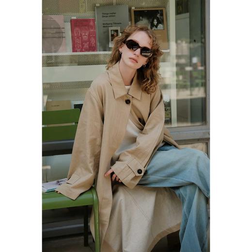 MAISON CECILE 亚麻肌理感翻领立体直身廓形百搭长款风衣 商品图0