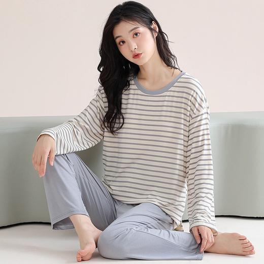 *莫代尔家居服套装女秋季薄款长袖长裤套装带胸垫可外穿家居服 商品图4