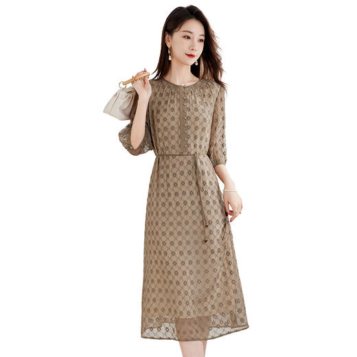 丁摩真丝绣花连衣裙收腰圆领减龄桑蚕丝连衣裙女AL9092 商品图4