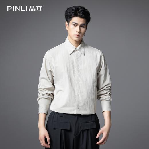 PINLI品立2025秋季新款男士宽松尖领纯色打底长袖衬衫休闲衬衣潮GD253113068 商品图0