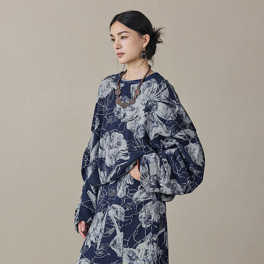 【林栖设计小店】【草木丹宁】（现货）卫衣优雅印花宽松显瘦2025秋季新款牛仔上衣1953103 商品图0