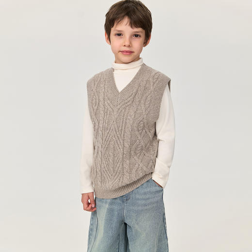 马克珍妮男女童复古文艺绵羊毛针织马甲2025年秋冬新款551810 商品图1