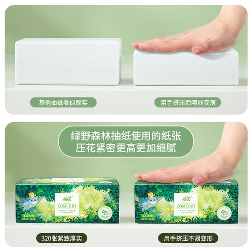 【蓝漂】白色抽纸 绿野森林系列面巾纸320张*6包 4D压花无香 商品图6