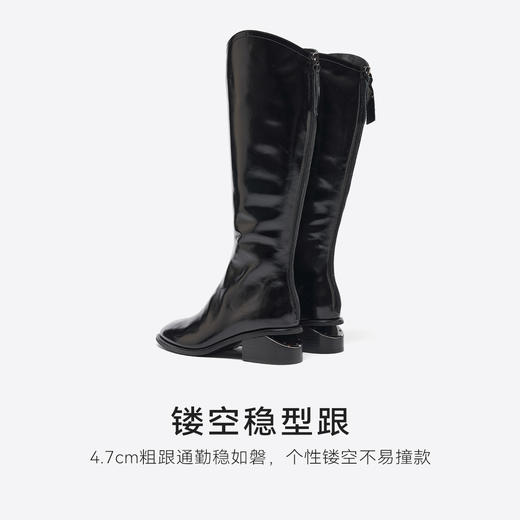 【绒里可选】星期六高级感漆皮镂空粗跟长靴SSD4117519/SSD4119519 商品图9