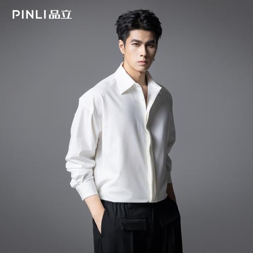 PINLI品立2025秋季新款男士宽松尖领纯色打底长袖衬衫休闲衬衣潮GD253113066 商品图2
