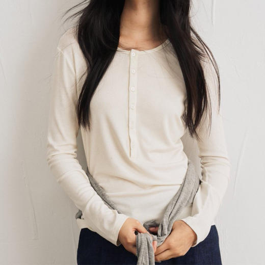 馥迦柔软舒适亨利领天丝羊毛T恤 商品图1