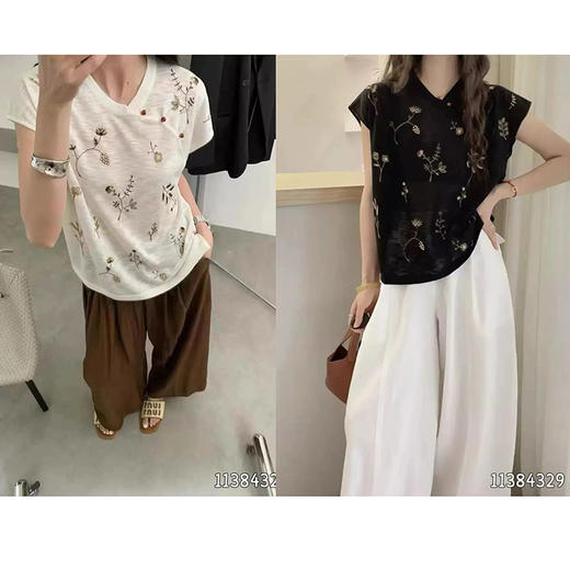 新中式国风刺绣盘扣短袖时尚休闲百搭夏季宽松印花女上衣   YX-11384329 商品图2