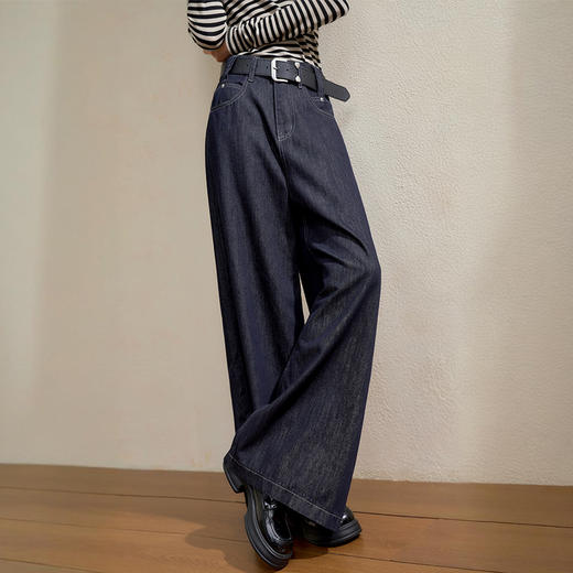 西遇宽松直筒加绒牛仔裤女秋季新款复古黑色水洗高腰阔腿裤子Y0051273/H0055371 商品图3