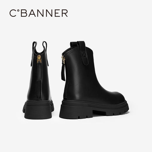 千百度厚底切尔西靴女加绒增高保暖皮靴洋气小短靴子A25588011 商品图4