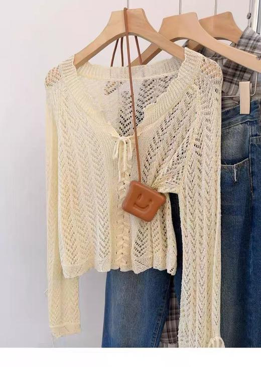 【孤品捡漏】G23浅黄编织系带镂空针织衫-喜出 商品图0