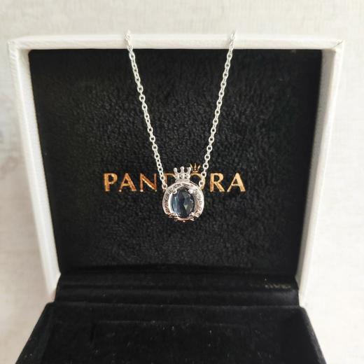 D082535时尚百搭银蓝色水晶闪耀皇冠项链925银 商品图3