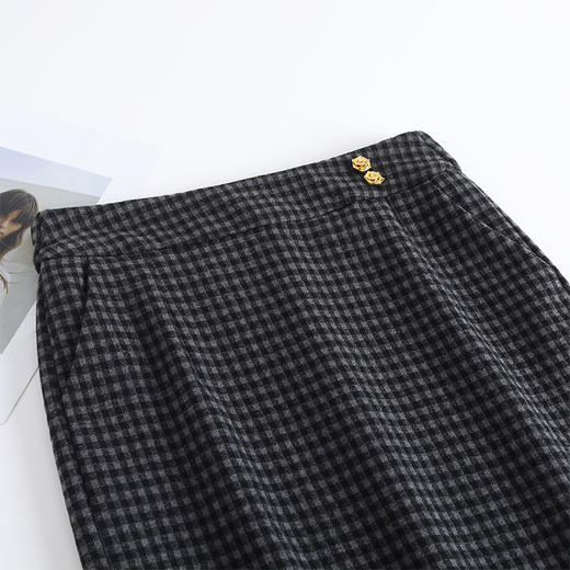 QYM 6322-Y小方格包臀裙开衩一步裙格纹半身裙 商品图3