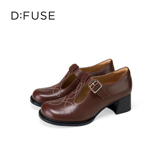 Dfuse迪芙斯2025秋季新款时尚浅口鞋复古粗中跟T带显瘦玛丽珍鞋职业通勤鞋DFD3111033 商品图12