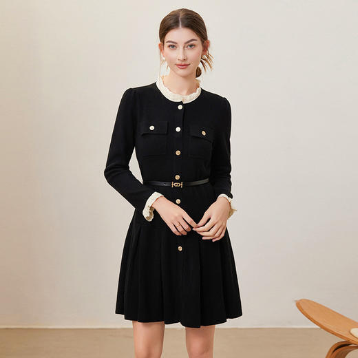 「自」全新升级【铂金会员404/天猫539/差价135】(54659)洛诗琳法式小香风高级感减龄连衣裙2025秋季显瘦茶歇针织裙 商品图0