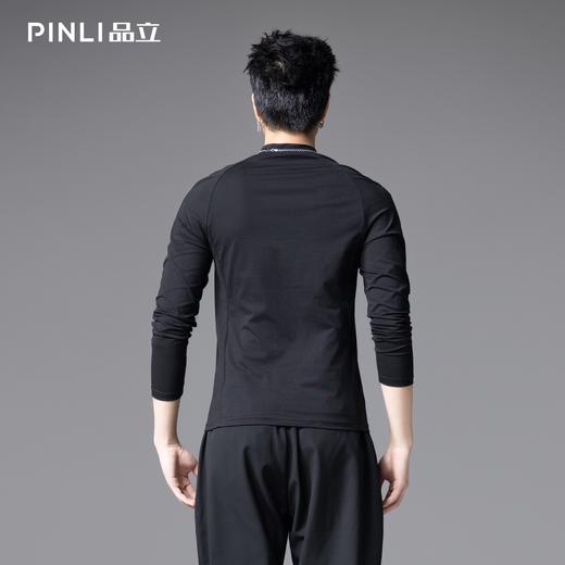 PINLI品立2025秋季新款立领纯色内搭长袖T恤男士休闲打底衫上衣潮B253111091 商品图2