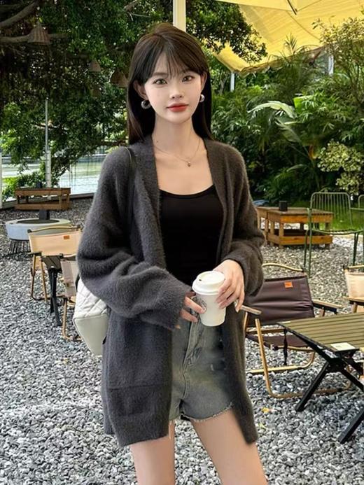 【孤品捡漏】G38深灰仿水貂毛针织开衫外套-喜出 商品图4