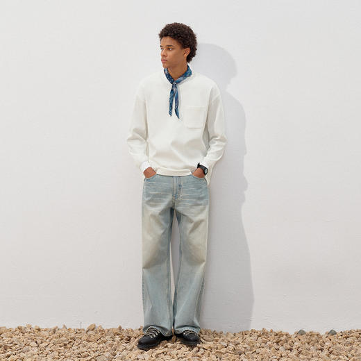 714street冰皮凉感抗菌华夫格长袖上衣2025秋季潮牌抗皱口袋T恤男 商品图3