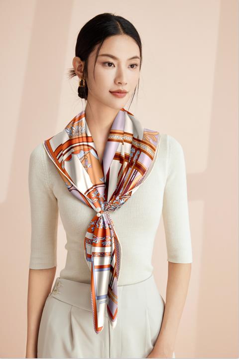 喜得宝重磅印花素绉缎大方巾86cm*86cm百搭丝绸礼品方巾 商品图5