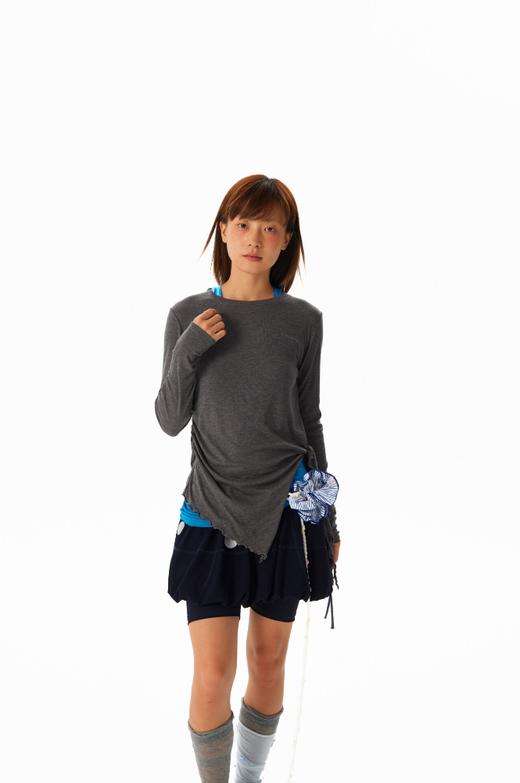 CryingCenter 天然桑蚕丝透气软糯亲肤 绑带收腰薄款打底长袖上衣 商品图3