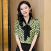 丁摩系带蝴蝶结真丝短袖气质条纹女士衬衫简约优雅上衣AL3572 商品缩略图0