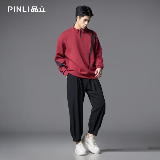 PINLI品立2025秋季新款潮牌高领拉链宽松卫衣男撞色复古休闲上衣B253109011 商品图1