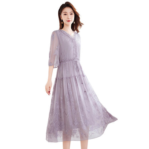 丁摩原创丝绸100%桑蚕丝重工绣花真丝连衣裙女AL9500 商品图4