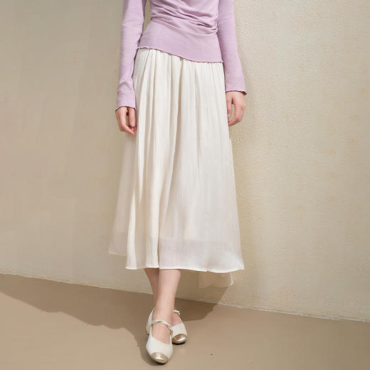 西遇轻盈超仙小白裙女秋季松紧宽松遮肉显瘦A字中长款半身裙V2951254 商品图2