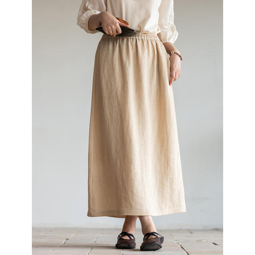 牧衣游原创 炒色棉麻净色半裙松紧腰百搭宽松休闲直筒半身裙 流芳 商品图3