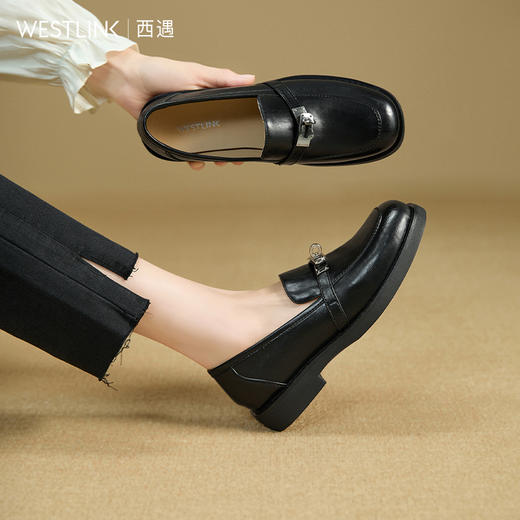 复古英伦风金属锁扣乐福鞋女秋季通勤百搭舒适皮鞋单鞋V1857113 商品图0