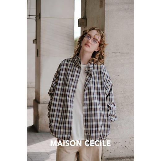 MAISON CECILE   复古色织格纹休闲翻领廓形短宽松夹克外套 商品图1