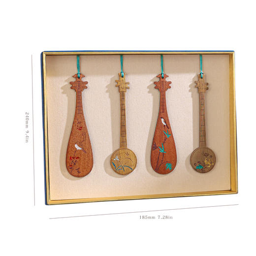 【古典乐器红木书签礼盒】古琴琵琶乐器梅兰竹菊创意木质书签礼盒装文创意精美礼品 商品图4