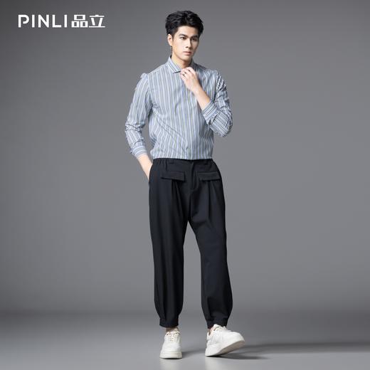 PINLI品立2025秋季新款男条纹方领打底长袖衬衫衬衣潮GD253113054 商品图3