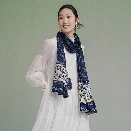 【林栖设计小店】（现货）绵羊毛毛织披肩传统印花百搭气质2025秋季新款围巾披肩女2904264B 商品图1