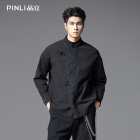 PINLI品立春季新款新中式盘扣立领夹克中国风提花休闲外套男B253104029
