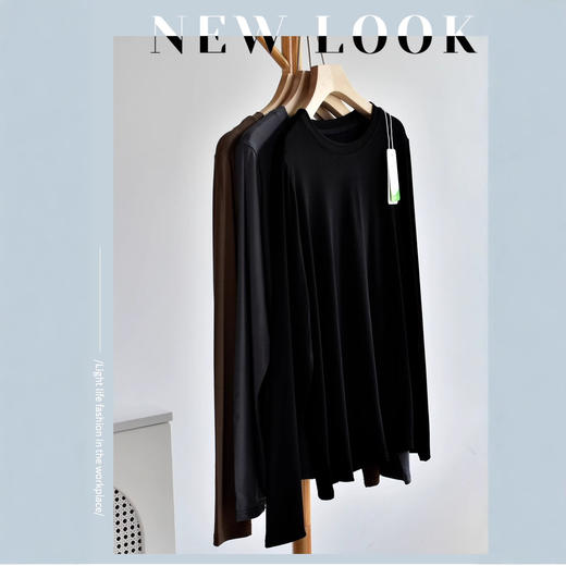 丁摩 【长袖瘦瘦T】秋季新款女士圆领白色内搭长袖t恤打底衫5ZF-B186 商品图1