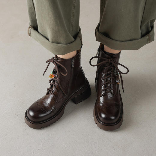 阿么手工女鞋潮流马丁靴女厚底彩色串珠小众民族风真皮短靴6.5CM 商品图2