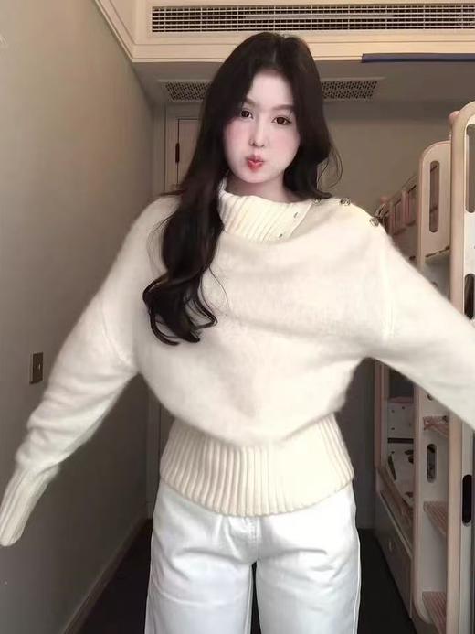 【孤品捡漏】G08米白高领仿水貂毛针织毛衫（微脏）-喜出 商品图3