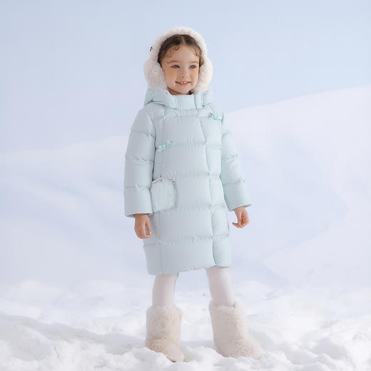 笛莎Deesha 童装女童羽绒服2025冬新款女童蝴蝶结可脱卸小包装饰中长款羽绒服 商品图1