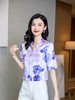 丁摩真丝中袖衬衫新款优雅知性风V领印花桑蚕丝衬衫AL3603 商品缩略图6