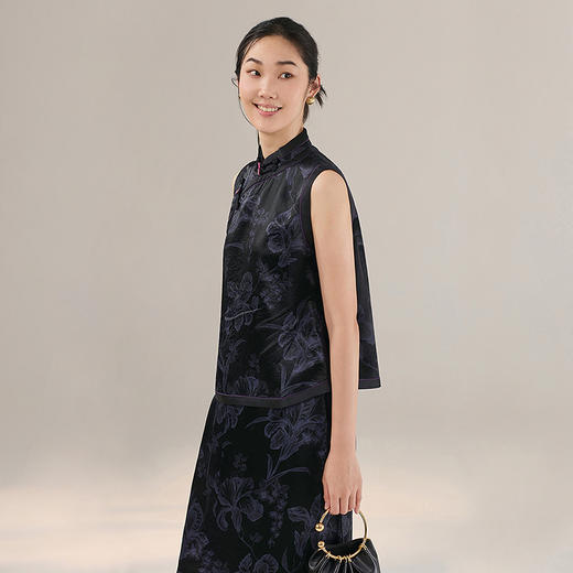 【林栖设计小店】印花马甲半身裙国风2025秋季新款新中式上衣裙子女套装上衣G1953353半裙G1953354 商品图1