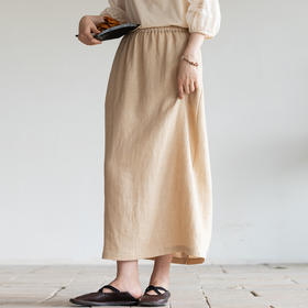 牧衣游原创 炒色棉麻净色半裙松紧腰百搭宽松休闲直筒半身裙 流芳