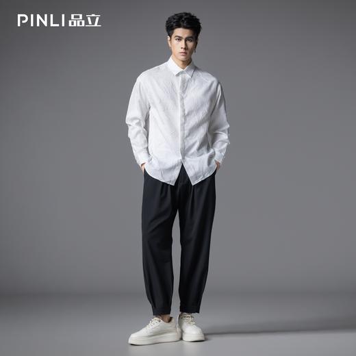 PINLI品立春季新品褶皱长袖衬衫男士纯色肌理感潮牌休闲衬衣GD253113037 商品图3